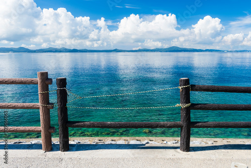 Beautiful landscape, clear sea, blue sky and white cloud in Okin photo