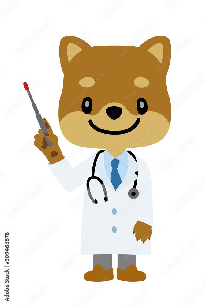 イラスト素材 犬を擬人化したお医者さん 獣医師 のキャラクター 柴犬 指示棒 Stock Vektorgrafik Adobe Stock