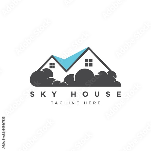 House with cloud illustration logo design vector template