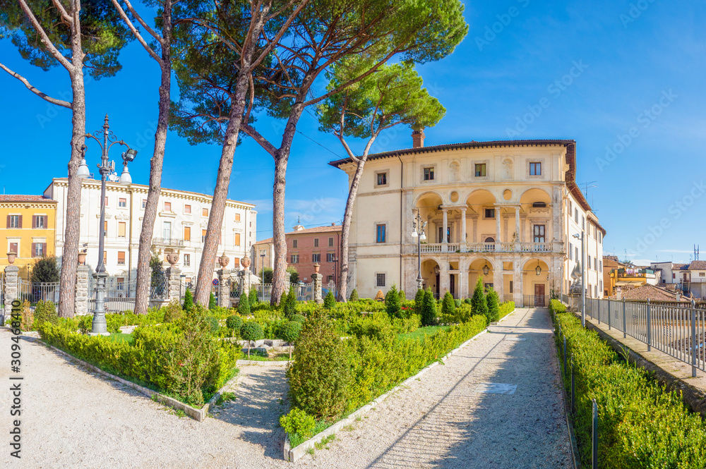 Fototapeta premium Rieti (Italy) - The historic center of the Sabina's provincial capital, under Mount Terminillo and crossed by the river Velino, during the autumn with foliage.