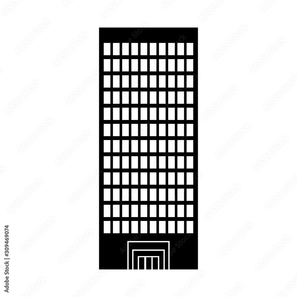 Skyscraper Icon. Black silhouette. Vector drawing. Isolated object on a white background. Isolate. Skyscraper Icon. Black silhouette. Vector drawing. Isolated object on a white background. Isolate.