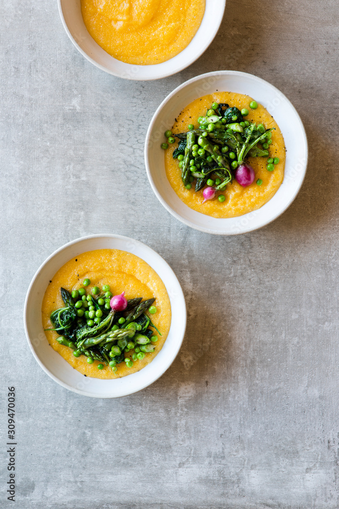 Polenta meal with roasted radish and vegetables Polenta meal with roasted radish and vegetables