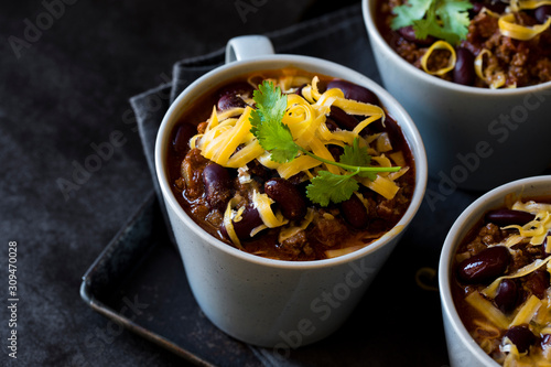 Beef chili con carne in a mug