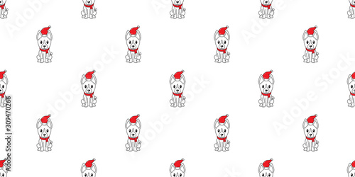 Cartoon basenji dog with santa claus christmas hat seamless pattern background for design. photo