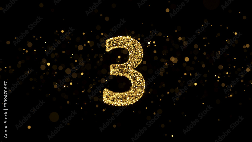 Luxury Golden Glitter Number 3 - 3D Rendered Shining Sparkles Luxury Golden Glitter Number 3 - 3D Rendered Shining Sparkles