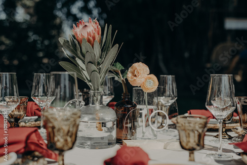 A wedding day dinner setup