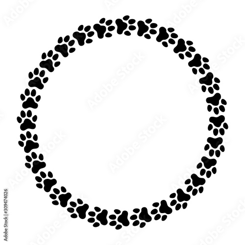 Round frame made of paw prints
