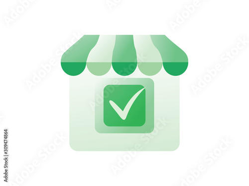 Online shopping icon. Concept Marketing and Digital marketing. Mockup shop and check. Template logo, image.