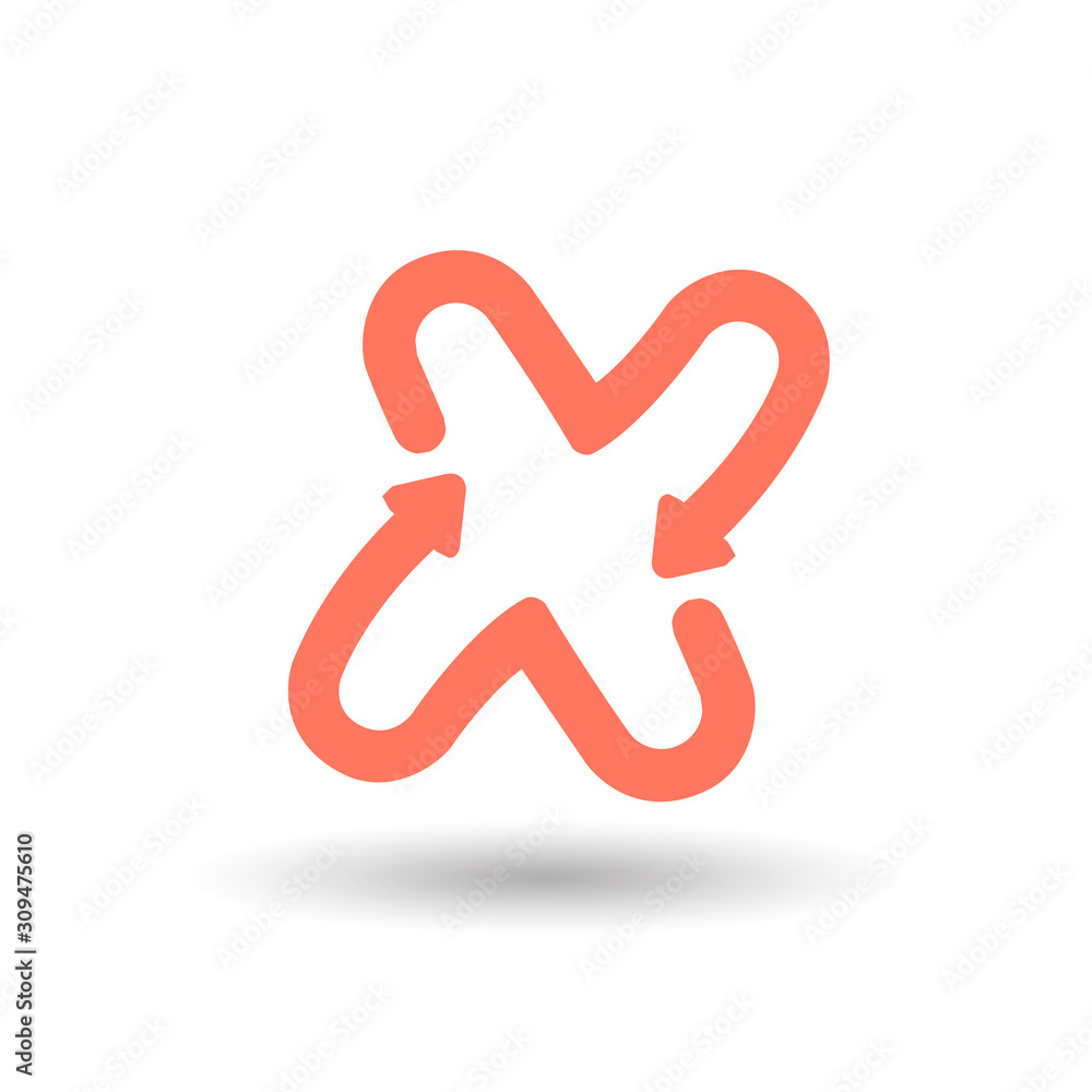 Letter X logo design concept negative space style. Abstract sign constructed from check marks. Vector elements template icon. Red color Letter X logo design concept negative space style. Abstract sign constructed from check marks. Vector elements template icon. Red color