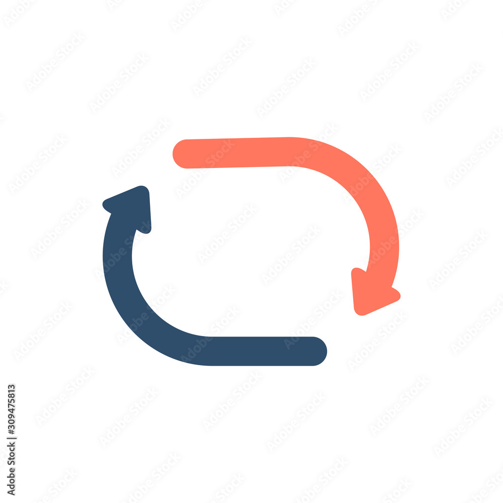 Vector refresh icon. Red and blue arrows. Stock vector illustration isolated on white background. Vector refresh icon. Red and blue arrows. Stock vector illustration isolated on white background.
