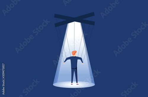 Business manipulation and control of worker vector concept. Symbol of corporate bad ethics and morals, corruption.