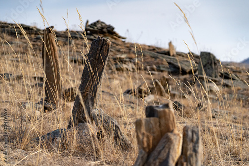 Ritual Buddhism stones on island