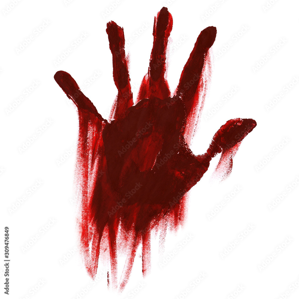 blood handprint with smudges for horror isolated on white background