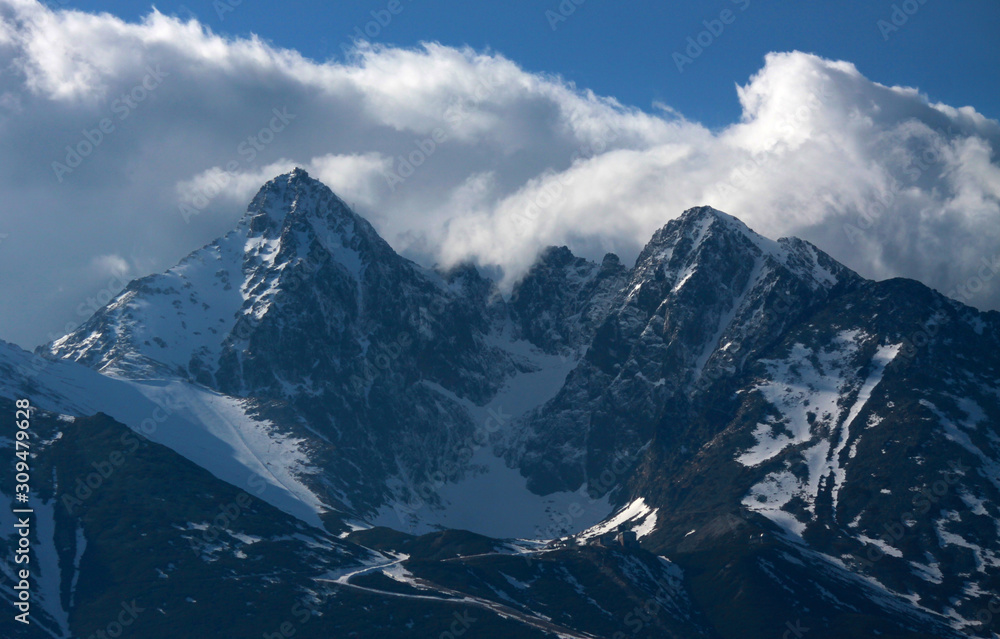 Overcast Tatra Mountains with mount Lomnicky stit, Slovakia
