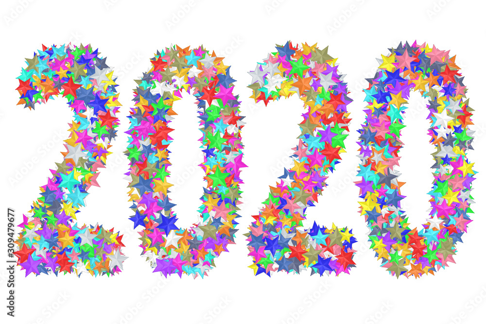 2020 digits composed of colorful stars isolated on white background 2020 digits composed of colorful stars isolated on white background