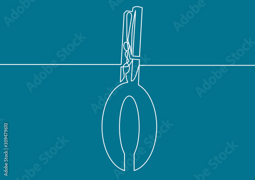 clip wooden peg with numbers .Continuous line drawing