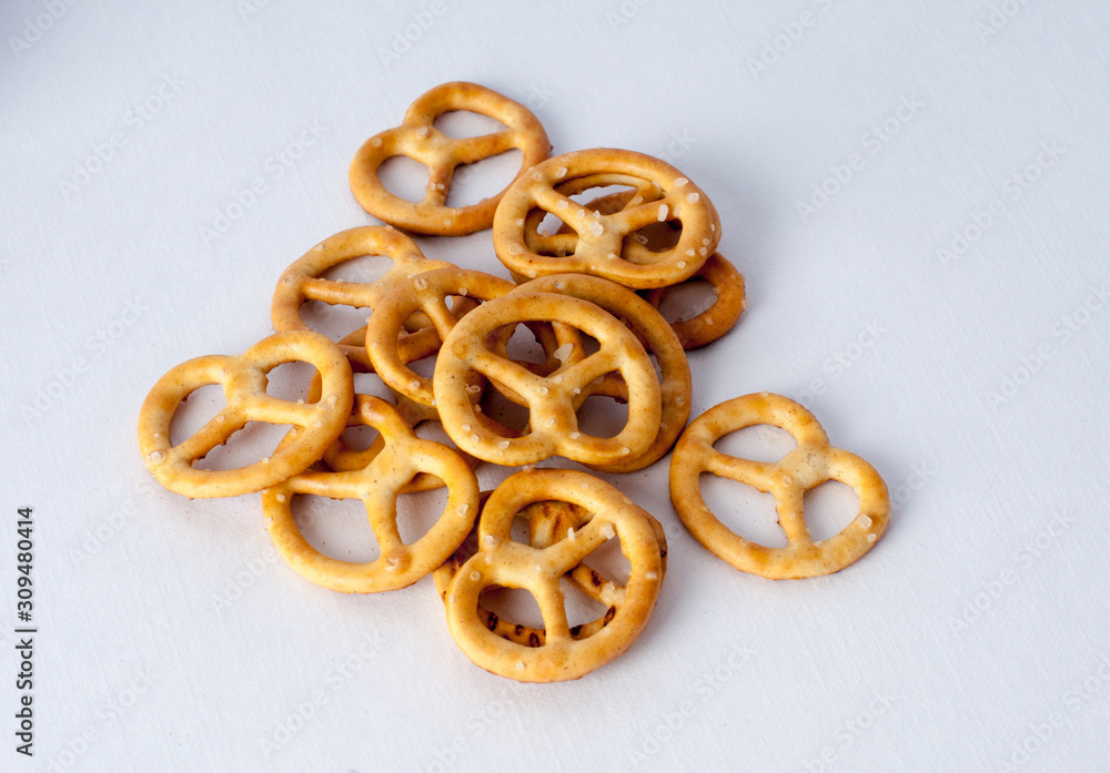 Salty cookies on white background Salty cookies on white background