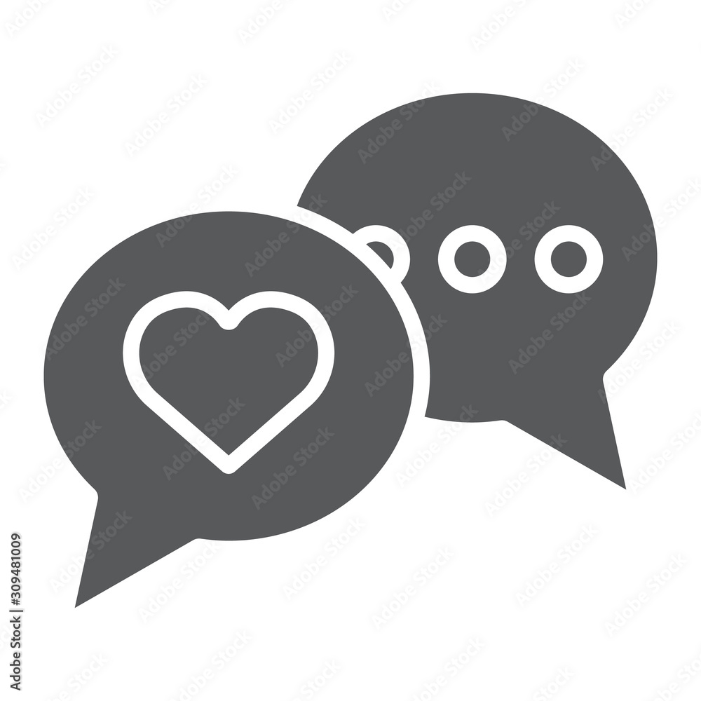 Love chat glyph icon, valentine and holiday, speech bubble message sign, vector graphics, a solid pattern on a white background, eps 10. Love chat glyph icon, valentine and holiday, speech bubble message sign, vector graphics, a solid pattern on a white background, eps 10.