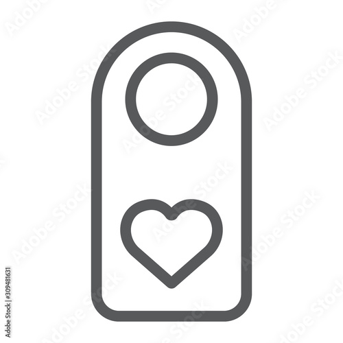 Do Not Disturb line icon, valentine and holiday, door hanger sign, vector graphics, a linear pattern on a white background, eps 10.