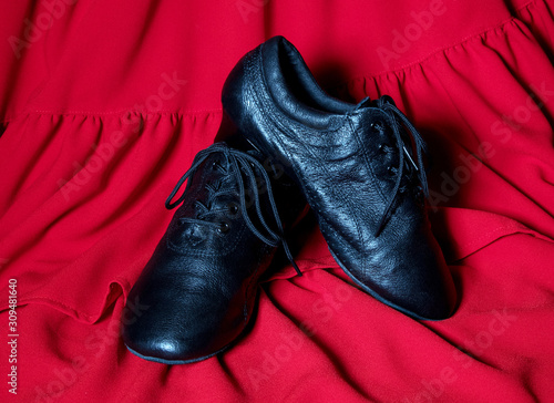 flamenco shoes on a red background