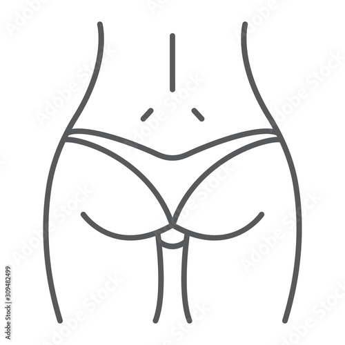 Woman ass thin line icon, body and butt, sexy ass sign, vector graphics, a linear pattern on a white background, eps 10.
