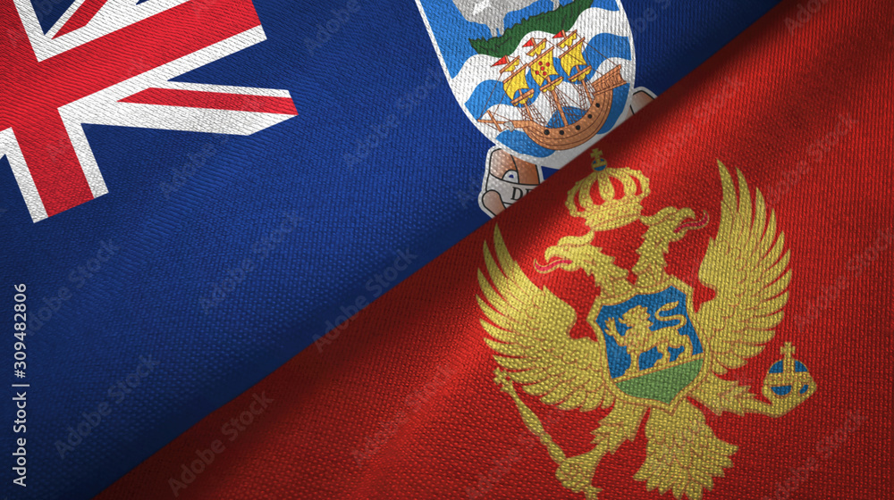 Falkland Islands and Montenegro two flags textile cloth, fabric texture Falkland Islands and Montenegro two flags textile cloth, fabric texture