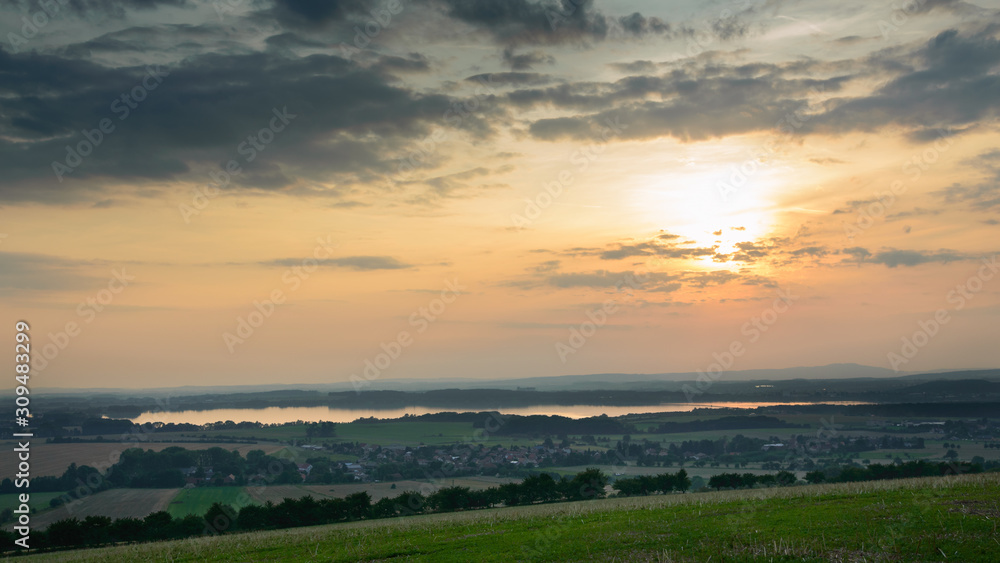 Panorama at sunset on the Rozkos lake.