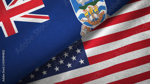 Fototapeta Naklejka Na Ścianę i Meble -  Falkland Islands and United States two flags textile cloth, fabric texture