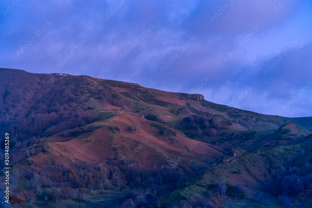 Auvergne sunset landscape in France