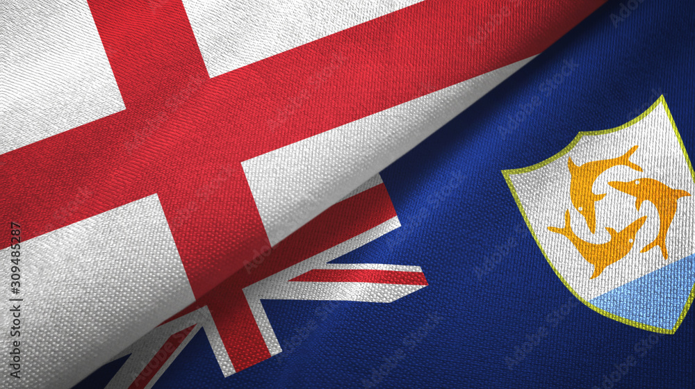 England and Anguilla two flags textile cloth, fabric texture England and Anguilla two flags textile cloth, fabric texture