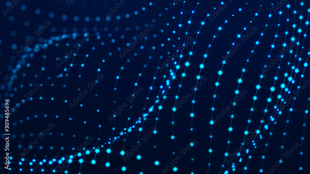 Obraz premium Abstract futuristic wave. Network connection dots and lines. Digital background. 3d rendering.