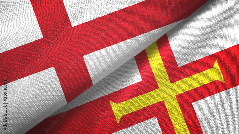 England and Guernsey two flags textile cloth, fabric texture England and Guernsey two flags textile cloth, fabric texture