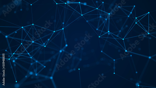 Network connection structure. Data transfer. Abstract background with interweaving of dots and lines. 3D rendering.