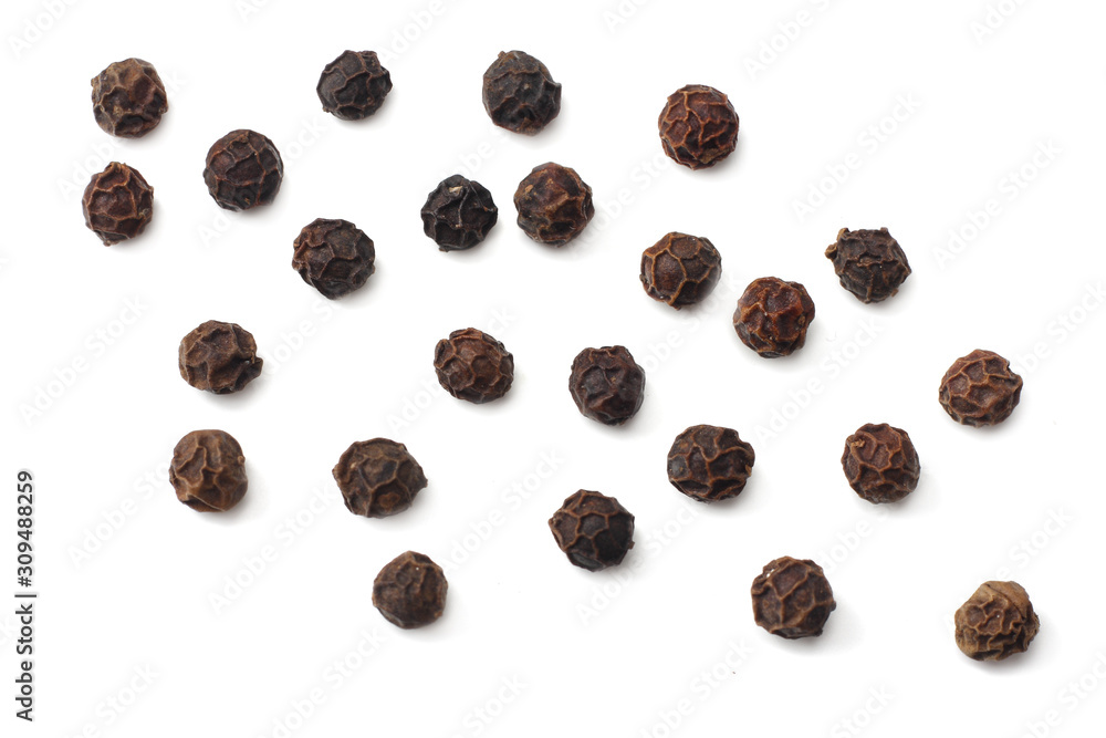 Black peppercorn isolated on white background. top view Black peppercorn isolated on white background. top view