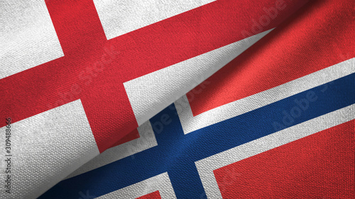 England and Norway two flags textile cloth, fabric texture