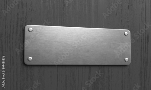 Blank name plate mockup. Metal door plate template. 3d illustration