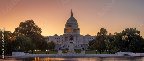 Panoramic image of the Capitol of the United States with the capitol reflecting pool in morning light. #309489486