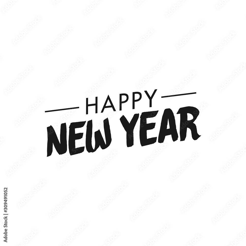 Happy new year typography sign. Vector Lettering Composition. Holiday design for greeting card.