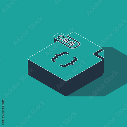 Isometric CSS file document. Download css button icon isolated on green background. CSS file symbol. Vector Illustration