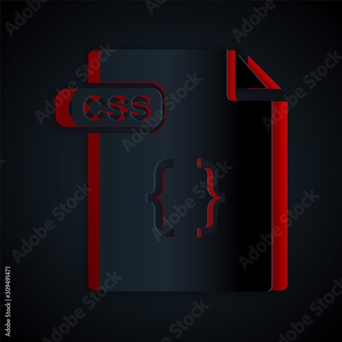 Paper cut CSS file document. Download css button icon isolated on black background. CSS file symbol. Paper art style. Vector Illustration