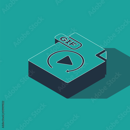Isometric GIF file document. Download gif button icon isolated on green background. GIF file symbol. Vector Illustration