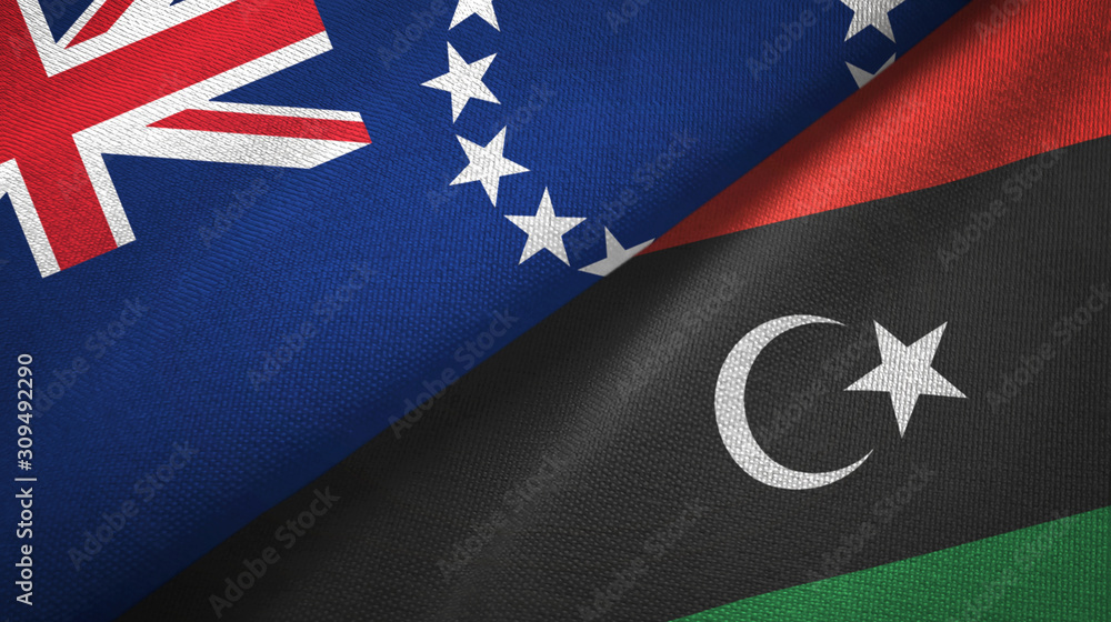 Cook Islands and Libya two flags textile cloth, fabric texture Cook Islands and Libya two flags textile cloth, fabric texture