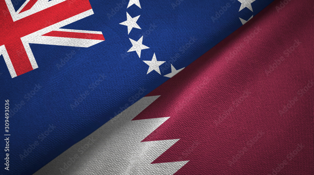 Cook Islands and Qatar two flags textile cloth, fabric texture Cook Islands and Qatar two flags textile cloth, fabric texture