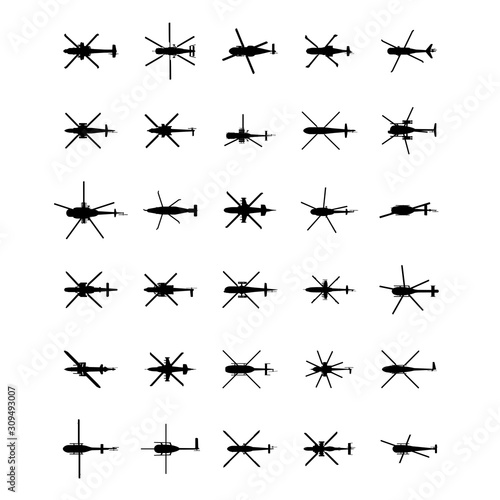 Combat military helicopters silhouette set. Isolated on white background. Vector EPS10.