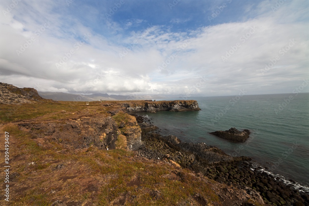 Panoramic view of coastline in the west fjords of Iceland 
