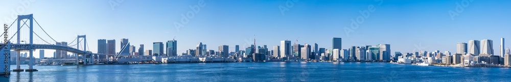 (東京都-風景パノラマ)レインボーブリッジと東京湾岸風景２	