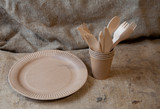 disposable eco dishes from paper cardboard spoon fork knife