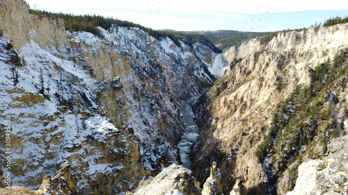 Waterfall in distance at Yellowstone National Park, Wyoming