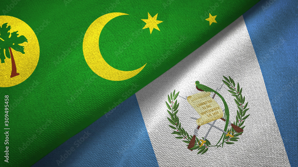 Cocos Keeling Islands and Guatemala two flags textile cloth, fabric texture Cocos Keeling Islands and Guatemala two flags textile cloth, fabric texture