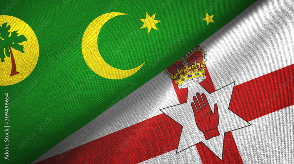 Cocos Keeling Islands and Northern Ireland two flags textile cloth Cocos Keeling Islands and Northern Ireland two flags textile cloth